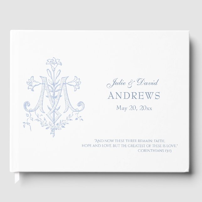 Traditional Catholic Vintage Elegant Wedding Lace Guest Book (Front)