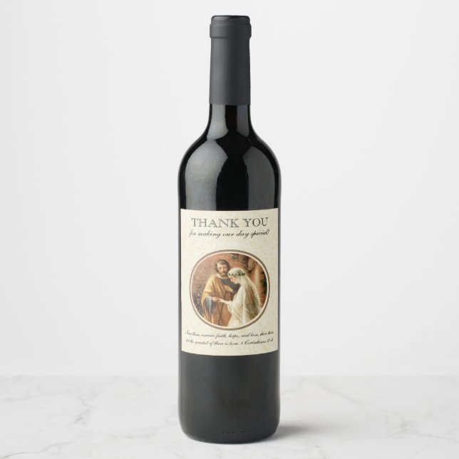Traditional Catholic vintage elegant wedding Wine Label (Front)