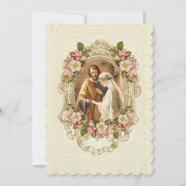 Traditional Catholic Vintage Lace Cherry Blossoms Invitation (Front)