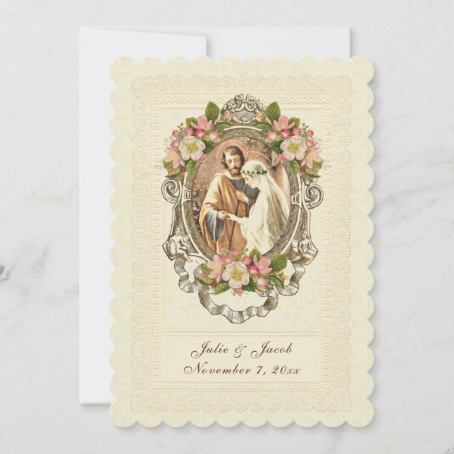 Traditional Catholic Vintage Lace Cherry Blossoms Invitation (Front)