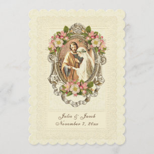 Traditional Catholic Vintage Lace Cherry Blossoms Invitation