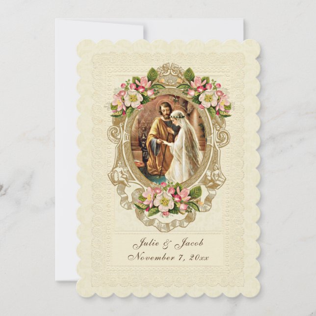 Traditional Catholic Vintage Lace Cherry Blossoms Invitation (Front)