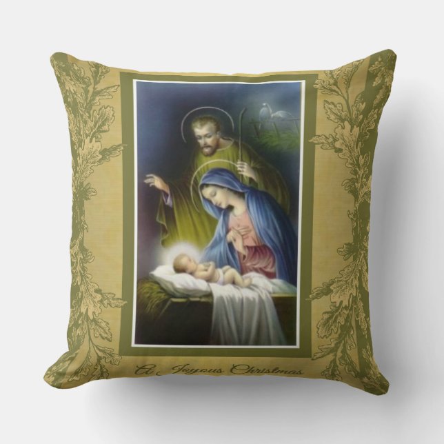Traditional Catholic Virgin Mary, Joseph, Jesus Cushion (Front)