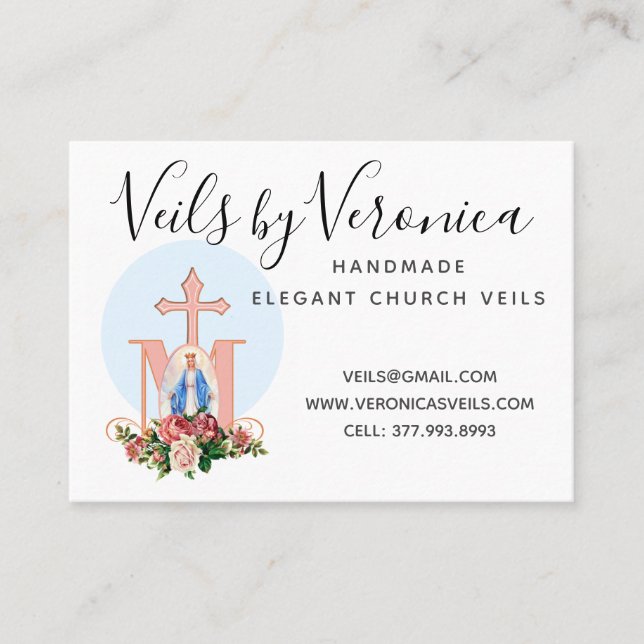 Traditional Catholic Virgin Mary Religious Roses Business Card (Front)