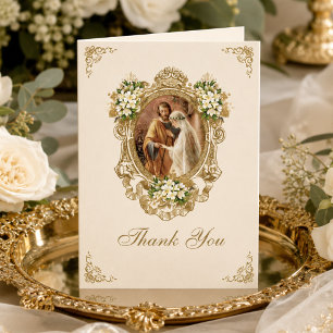 Traditional Catholic Wedding Betrothal Floral Thank You Card