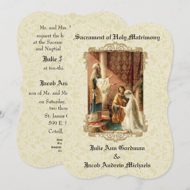 Traditional Catholic Wedding Ecru Lace Invitation (Front/Back)
