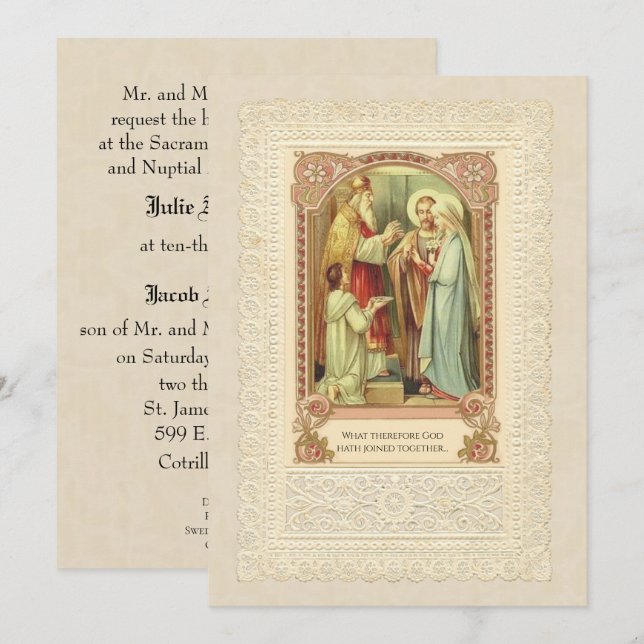 Traditional Catholic Wedding Gold Invitation (Front/Back)