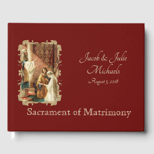 Traditional Catholic Wedding Gold  Maroon Guest Book