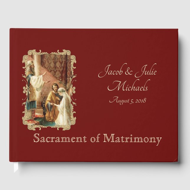 Traditional Catholic Wedding Gold  Maroon Guest Book (Front)