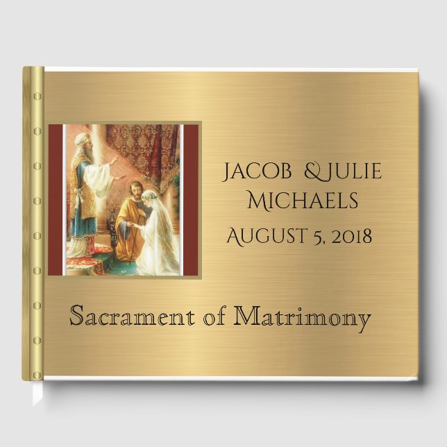 Traditional Catholic Wedding Gold Shimmer Guest Book (Front)