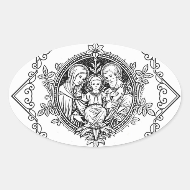Traditional Catholic Wedding  Holy Family Oval Sticker (Front)