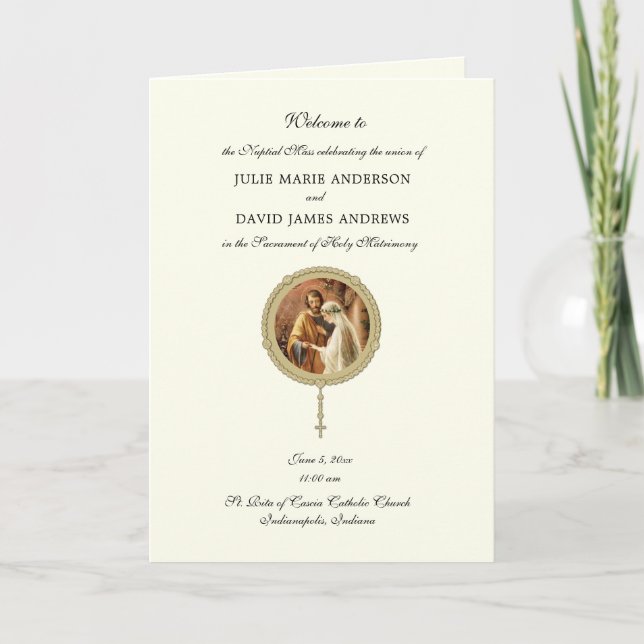 Traditional Catholic Wedding Latin Mass Program Card (Front)