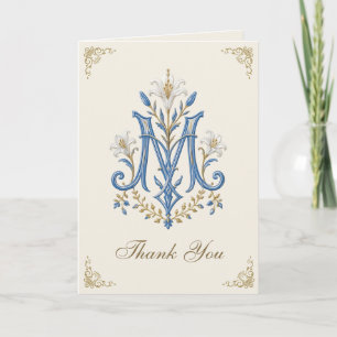 Traditional Catholic Wedding Marian Monogram Thank You Card