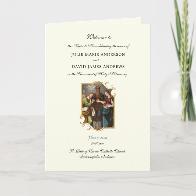 Traditional Catholic Wedding Mass Program Card (Front)