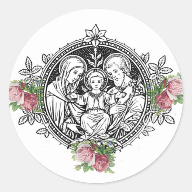 Traditional Catholic Wedding Roses Holy Family Classic Round Sticker (Front)
