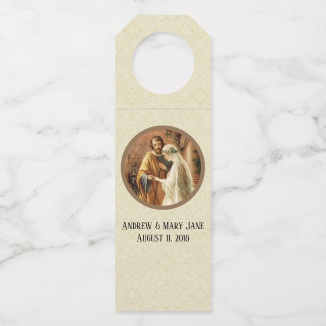Traditional Catholic Wedding White lace Bottle Tag (Front)