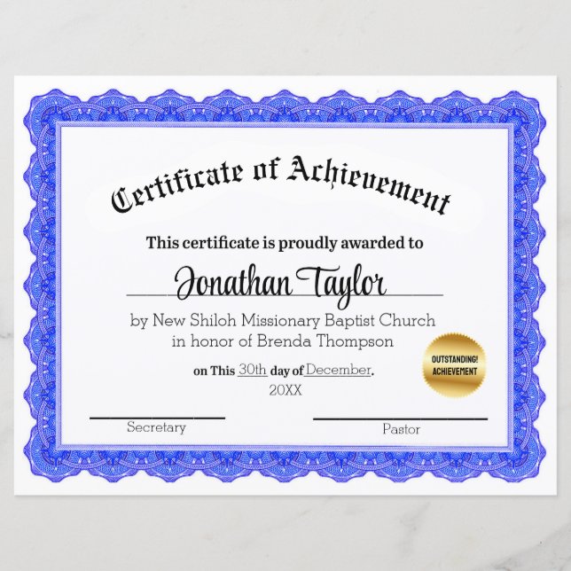 Traditional Certificate of Scholarship (Front)