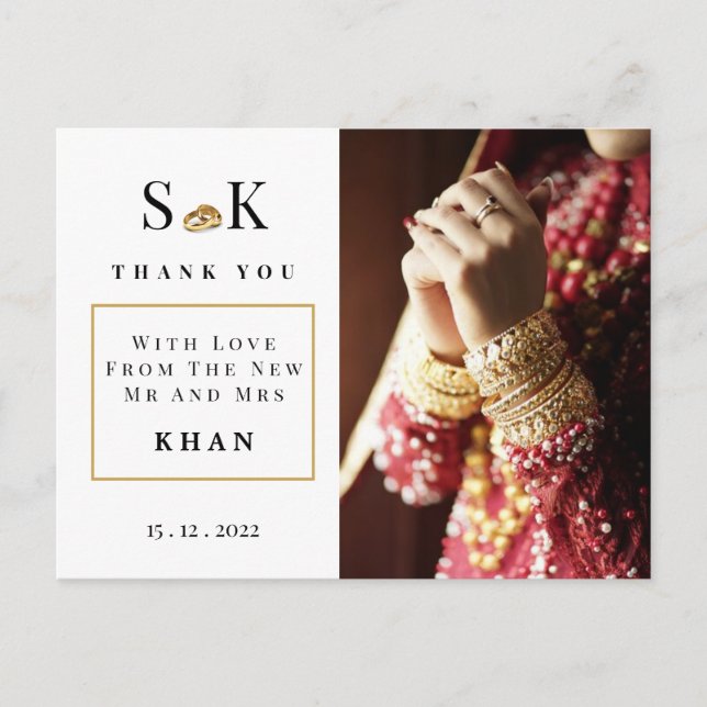 Traditional & Chic  Photo Indian Wedding Thank You Postcard (Front)