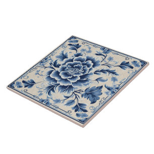 Traditional China Blue Ink Flower Art 10 Tile