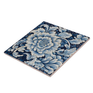 Traditional China Blue Ink Flower Art 11 Tile