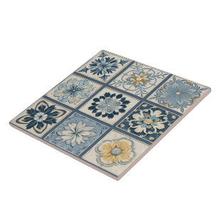 Traditional China Blue Ink Flower Art 12 Tile