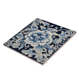 Traditional China Blue Ink Flower Art 13 Tile