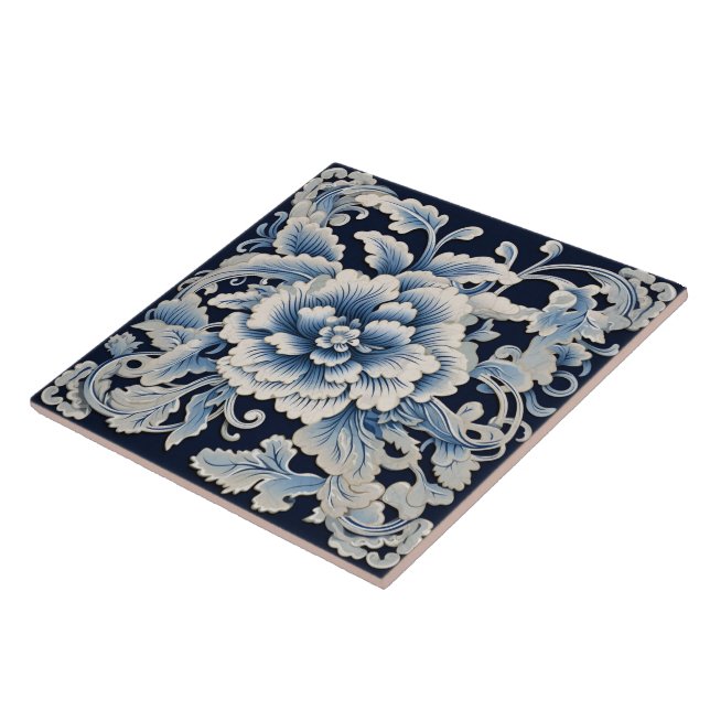 Traditional China Blue Ink Flower Art 13 Tile (Side)