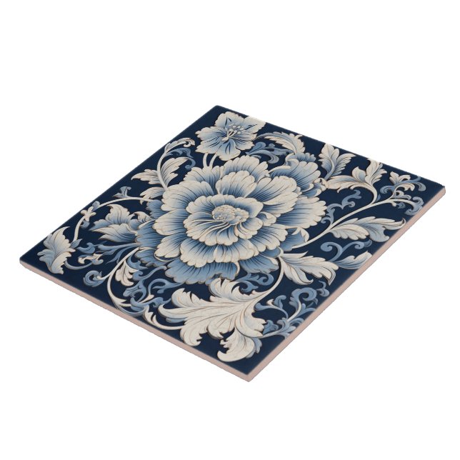 Traditional China Blue Ink Flower Art 15 Tile (Side)