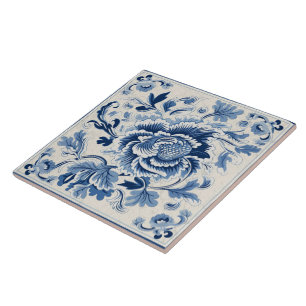 Traditional China Blue Ink Flower Art 3 Tile