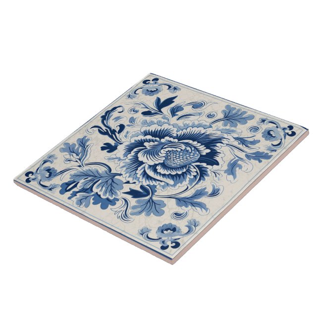 Traditional China Blue Ink Flower Art 3 Tile (Side)
