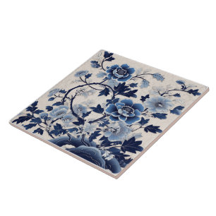 Traditional China Blue Ink Flower Art 5 Tile