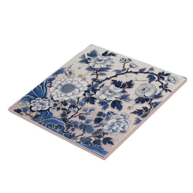 Traditional China Blue Ink Flower Art 6 Tile (Side)