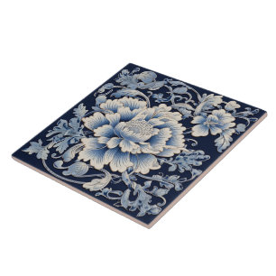 Traditional China Blue Ink Flower Art 7 Tile