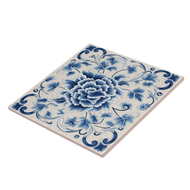 Traditional China Blue Ink Flower Art 8 Tile (Side)