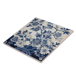 Traditional China Blue Ink Flower Art 9 Tile