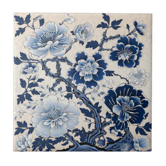 Traditional China Blue Ink Flower Art Tile