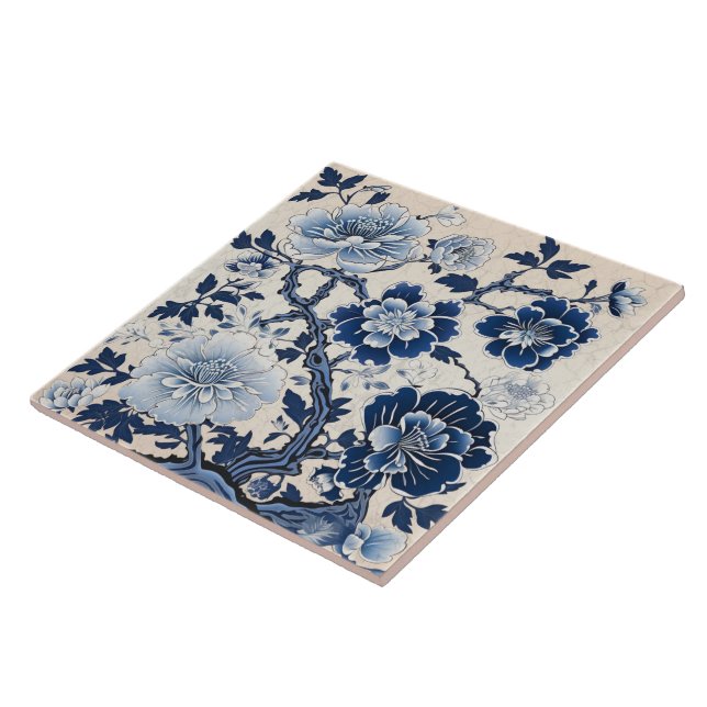 Traditional China Blue Ink Flower Art Tile (Side)