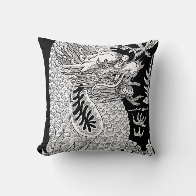 Traditional Chinese Dragon Black and White Sketch Cushion (Front)