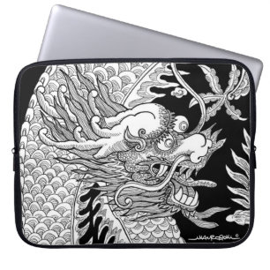 Traditional Chinese Dragon Black and White Sketch Laptop Sleeve