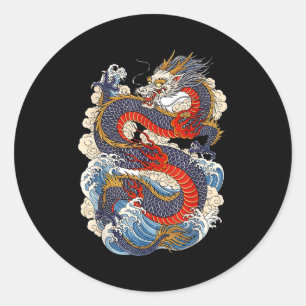 Traditional Chinese Dragon East Asia Dragon Ukiyoe Classic Round Sticker