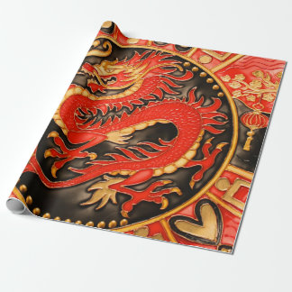 Traditional Chinese Dragon Red Gold Decoupage Wrapping Paper