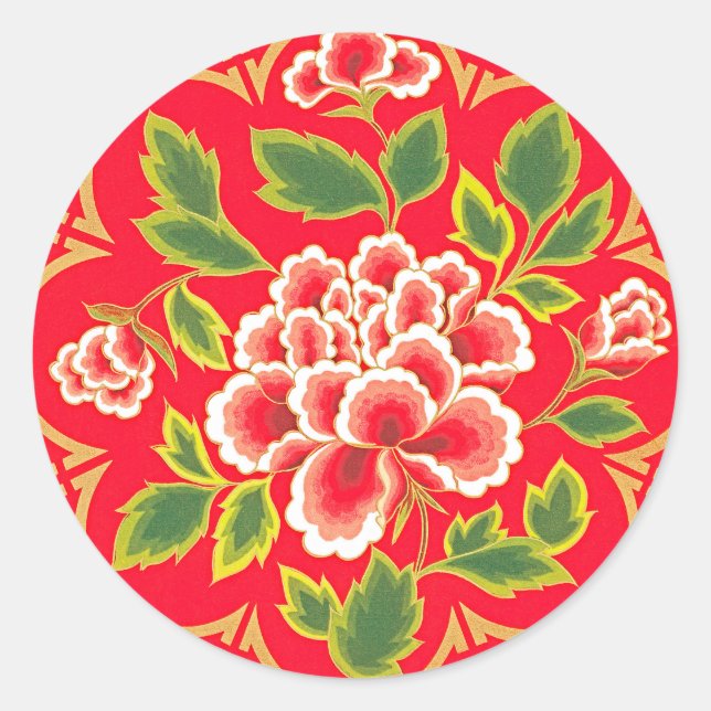 Traditional Chinese Embroidery Design Classic Round Sticker (Front)