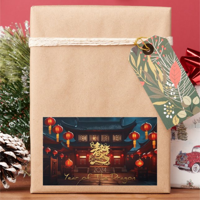 Traditional Chinese New Year Dragon Temple 2024 S Rectangular Sticker (Holiday)