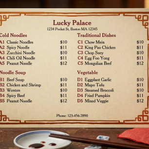 Traditional Chinese Restaurant Flat Menu