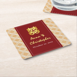 Traditional Chinese wedding peranakan Square Paper Coaster