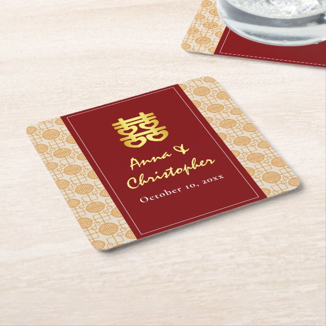 Traditional Chinese wedding peranakan  Square Paper Coaster (Angled)
