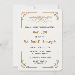 Traditional Christian Baptism for Son Gold Cross Invitation