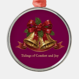 Traditional Christmas Bells & Holly Holiday Greeti Metal Tree Decoration