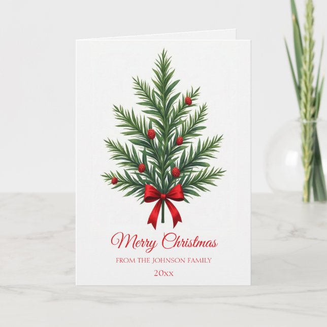 Traditional Christmas Botanical Family Greeting Card (Front)