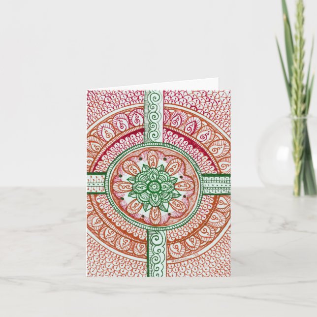 Traditional Christmas Colours Damask Indian Holiday Card (Front)